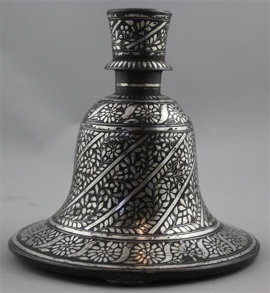 An Indian Bidri ware bell shaped huqqa base, 19th century, 16cm